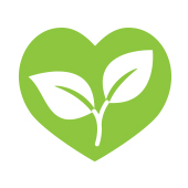 En symbol i form av ett gront hjarta med ett lov i mitten av hjartat