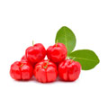 flera roda superfruit acerola frukter mot en vit bakgrund