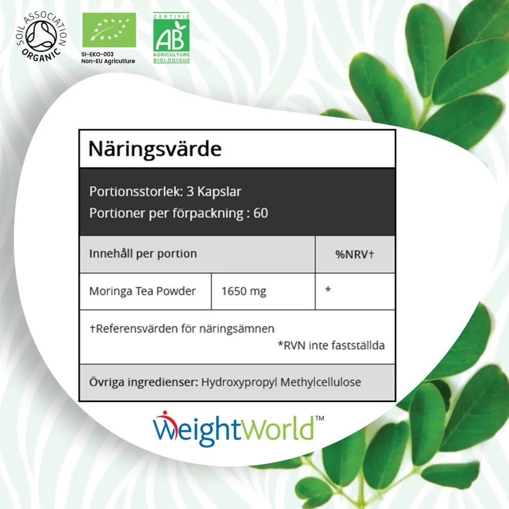 Härliga Moringa Kapslar för blodtryck, blodsocker, kolesterol med antioxidanter, järn och kalcium