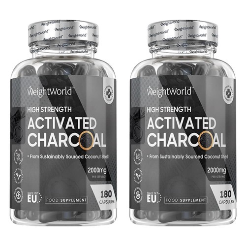 Activated Charcoal - Aktivt kol tabletter - Arbetar mot orolig mage, gaser, uppblåsthet - Kan minska överdriven uppblåsthet - 360 kapslar, 2 pack.
