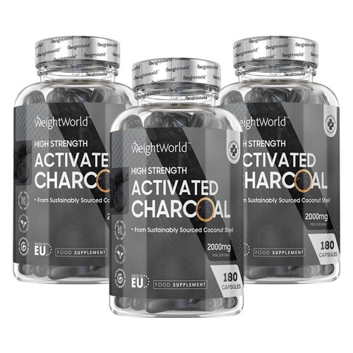 Activated Charcoal - Aktivt kol tabletter - Arbetar mot orolig mage, gaser, uppblåsthet - Kan minska överdriven uppblåsthet - 540 kapslar, 3 pack.