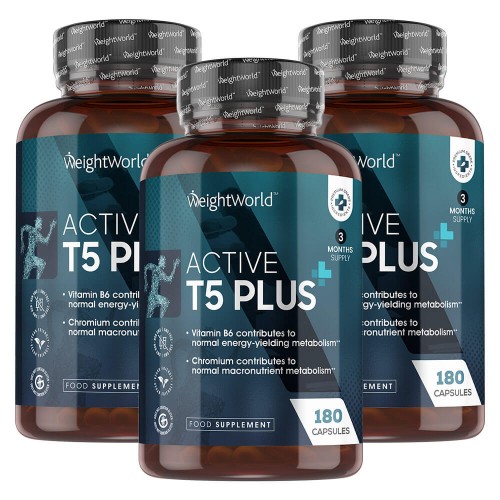Active T5 Plus - Termogeniskt kosttillskott - Berikad med Bioperine - Kan stötta viktkontoll - Boostar energi, och uthållighet - 60 kapslar - 3 pack