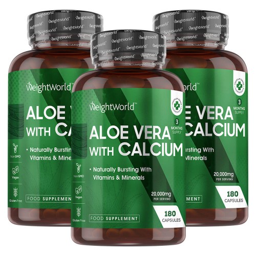 Aloe Vera med Kalcium - Växtbaserat tillskott för kroppslig balans - WeightWorld - 540 Kapslar - 3-pack
