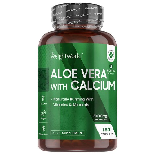 Aloe Vera & Kalcium 20000mg, 180 Kapslar - Kosttillskott för matsmältning - Vegansk