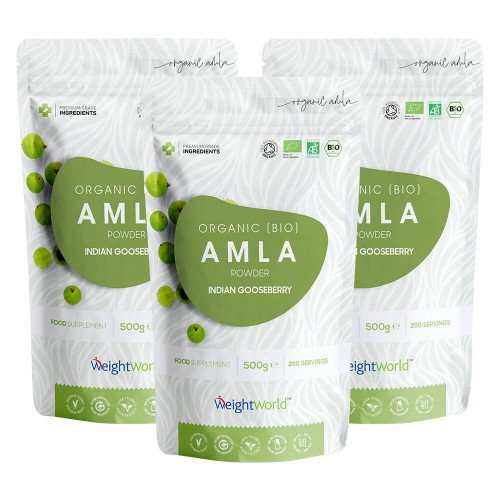 Bio Amla Powder -Organiskt framställd pulvertillskott för immunförsvaret och hjärtat - 200g- 3 Pack