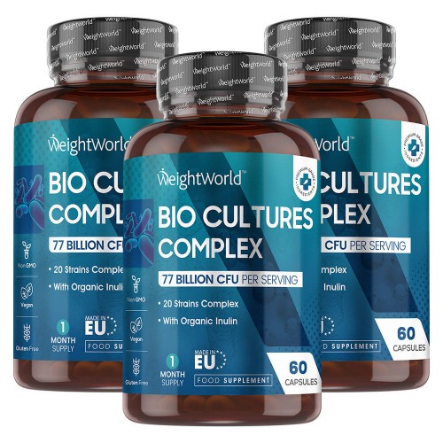 Bio Culture Complex - 60 probiotika kapslar - Magvänlig vegansk formel - 77 miljarder CFU - 20 Bakteriestammar - 3-pack