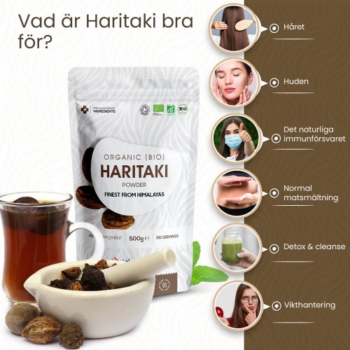 bio haritaki pulver tillskott från ekologiska källor för vitalitet, hjärna & matsmältning