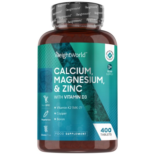 Kalcium + Magnesium 400 tabletter med zink & vitamin D3 - Naturligt kosttillskott för skelett, muskler och immunförsvar