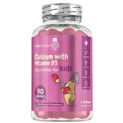 Kalcium + vitamin D3 vingummi för barn, 90 st - Barnvitaminer med god jordgubbssmak