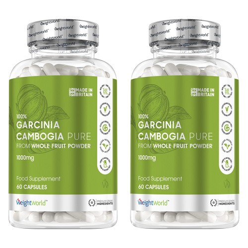 Garcinia Cambogia Pure – 60 kapslar x1000mg – Viktminskningstabletter som kan stötta viktnedgång – Veganskt kosttillskott – 2-pack