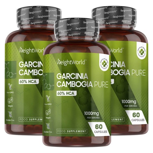 Garcinia Cambogia Pure - 60 kapslar x1000mg - Viktminskningstabletter som kan stötta viktnedgång - Veganskt kosttillskott - 3-pack
