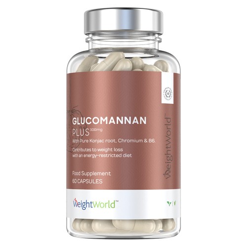 Glukomannan med vitamin B6 och Krom - 3000mg styrka - Aptitdämpande kosttillskott mot  hunger och sötsug - Intensivt 10-dagarsprogram - 60 kapslar