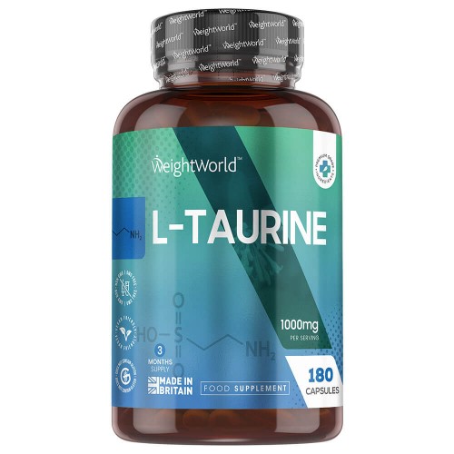 Taurin 1000 mg, 180 kapslar - Aminosyra för muskler, återhämtning & prestandan - Vegansk