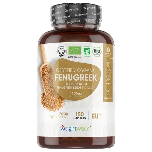 Ekologiska Bockhornsklöver 1500mg, 180 kapsler - Veganvänligt Fenugreek tillskott för energi, blodsocker och viktminskning