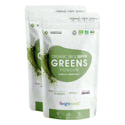 Ekologiskt Super Greens Pulver - Naturlig superfoodblandning för vikthantering & vitalitet - 400g - 2-pack