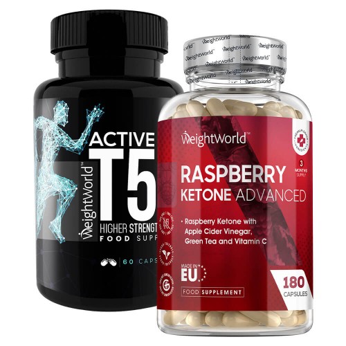 Raspberry Ketone Plus & Active T5 Plus - Två månaders program för viktkontroll - Med hallonketoner förbränning och energi