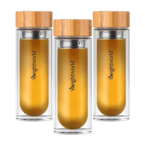Tea Infuser Bottle - Ört-Tea Infuser vid Resa av WeightWorld Natural - 400 ml Glasflaska - 3 Pack