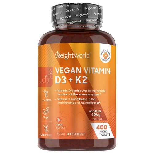 Vegan Vitamin D3 + K2, 400 minitabletter - För ett normalt fungerande immunsystem - Bibehåller normal benvävnad - Vegansk