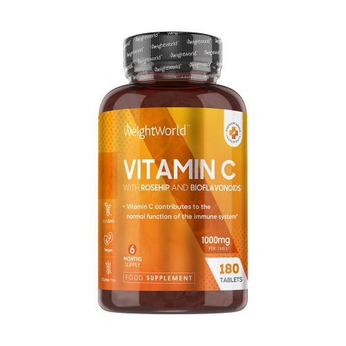 Vitamin C-tabletter med nypon och bioflavonoider 1000 mg 180 tabletter - hjälper immunförsvaret