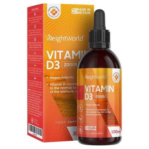 D3- Vitamin Droppar 2000 IE, 100 ml - Kosttillskott för skelett & immunförsvar - Vegansk