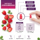 En bild på gummibjörnen som visar vad den smakar och hur lite socker och andra saker Vitamin Gummies innehåller från WeightWorld