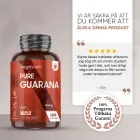 En bild på WeightWorlds Guarana produkt och en recension från en kund samt 100% Nöjdhetsgaranti.