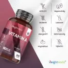 En burk av WeightWorlds A vitamin tabletter samt text gällande information om allergier om produkten