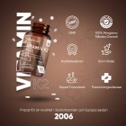Bilden visar en öppen burk med WeightWorlds Vitamin K2 Tabletter tillsammans med produktfördelar