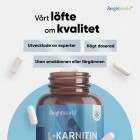 Bilden visar övre delen av en burk med WeightWorlds L-Karnitin 2000 mg, och beskriver produktens kvalitet