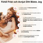En bild på ett par som ler och text bredvid dem som informerar vad Liposomal Vitamin C kan hjälpa till med