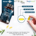 En bra bild på WeightWorlds fiskolja med omega 3 och en bild på hur stor en av fiskoljekapsel är