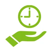 Regelbundenhet En gron symbol som visar en hand som haller i en klocka med vit bakgrund