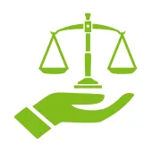 Balans En gron symbol som visar en hand som haller i en vag med vit bakgrund