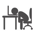 En bild på en tecknad man som verkar sova på hans skrivbord. Han är antingen uttråkad eller trött