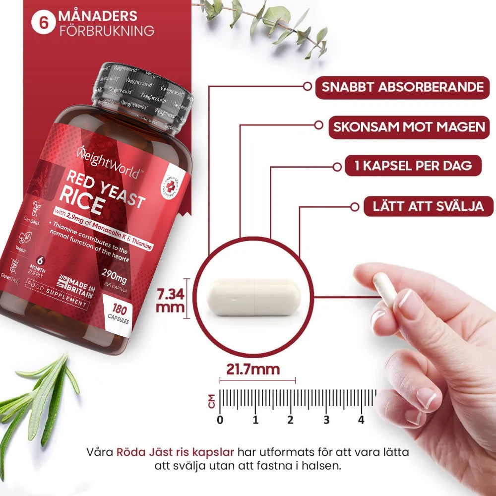 Rött Jästris burk där det sedan beskrivs hur stor en kapsel är men även hur mycket man borde ta