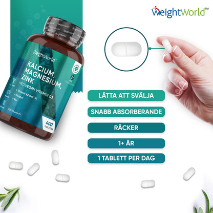 Perfekt doserade Kalcium tabletter med magnesium, zink och vitamin D3