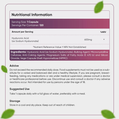 Bara Hyaluronsyra Kapslar för anti-aging för hud och leder