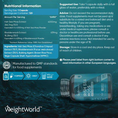 Innehållsförteckningen för WeightWorlds Irish Sea Moss 4000 mg