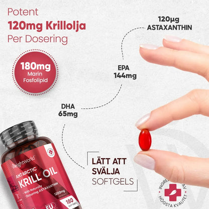 Antartic krill oil innehåller en hög dos av EPA och DHA för hjärna, hjärta och blodtryck