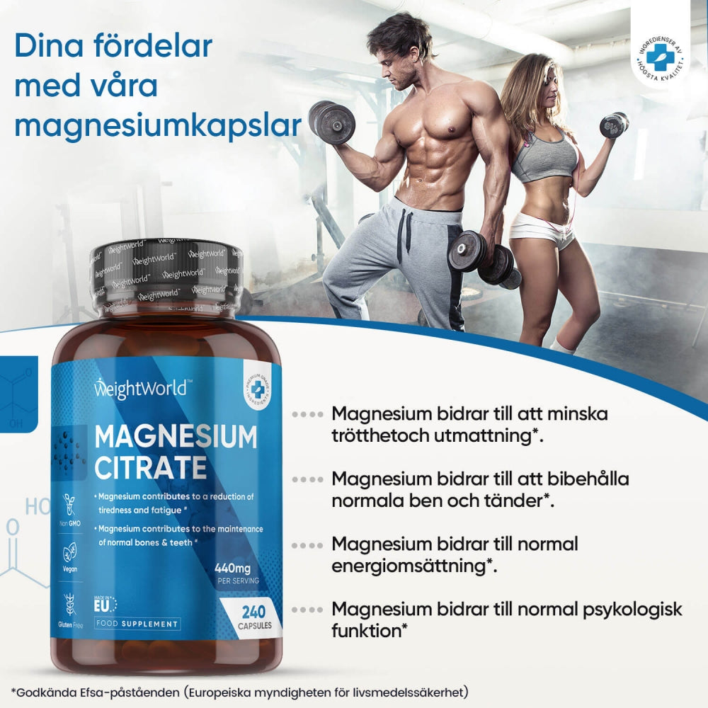 Magnesiumcitrat kapslar för muskler, skelett och tänder