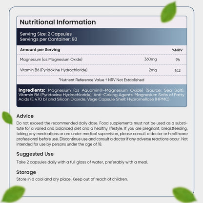 Innehållsförteckningen för Marin Magnesium Kapslar med Vitamin B6 från WeightWorld