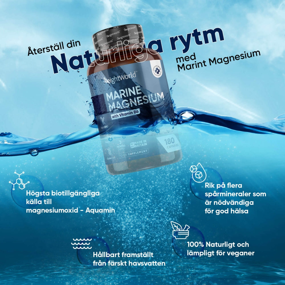 En bild på en burk i vattnet för att visa att WeightWorlds Marin Magnesium Kapslar med vitamin B6 kommer från havet