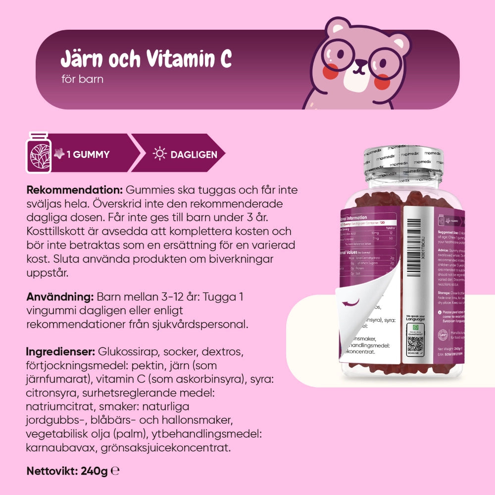 Järn och Vitamin C Gummies för barn