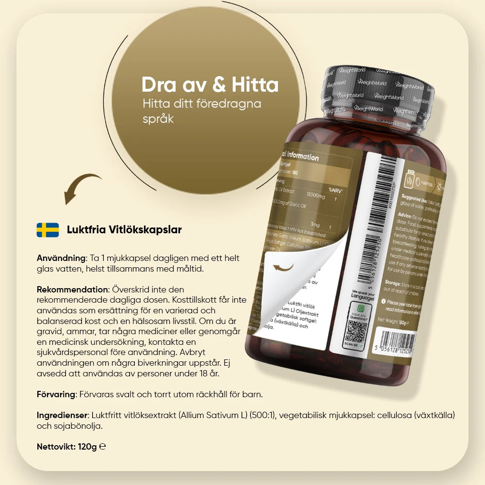 Luktfria Vitlökskapslar 15 000 mg