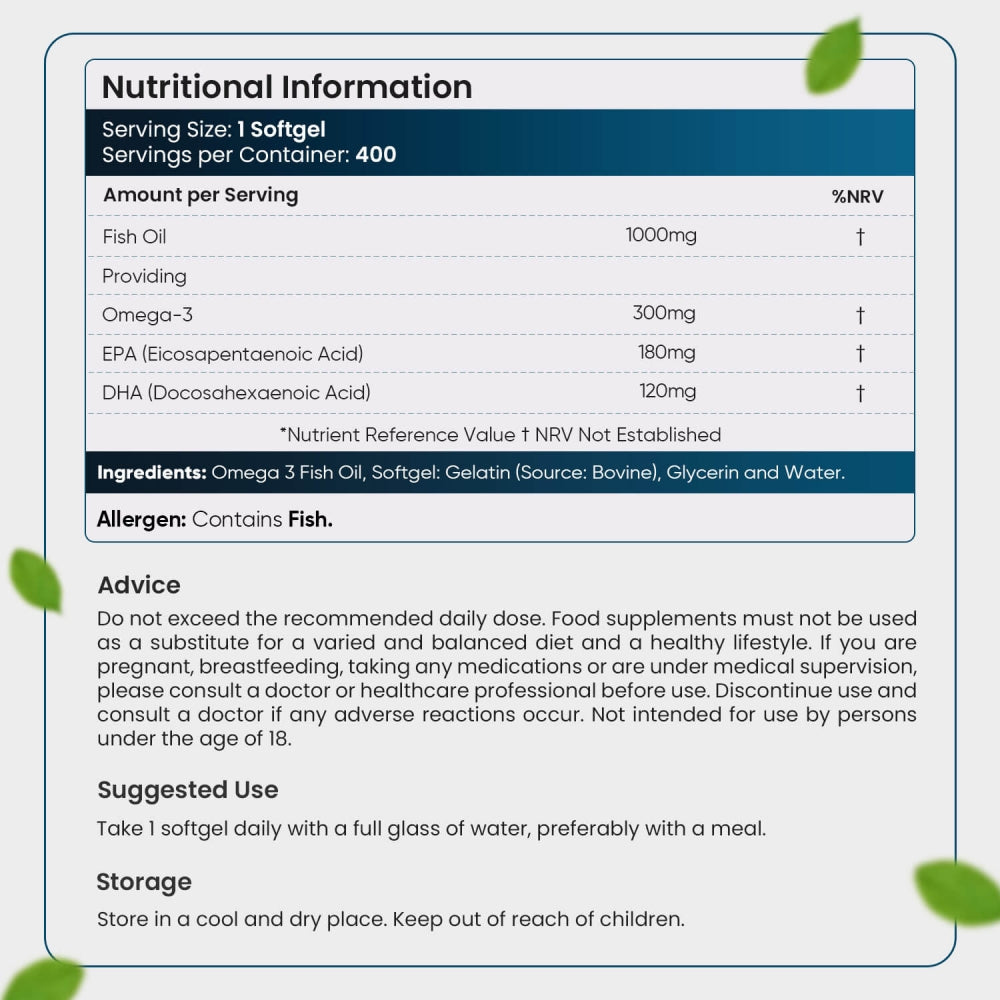 Innehållsförteckningen för Fiskolja omega 3 tillskottet från WeightWorld