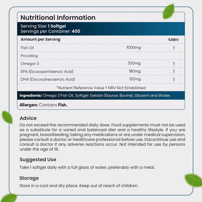 Innehållsförteckningen för Fiskolja omega 3 tillskottet från WeightWorld