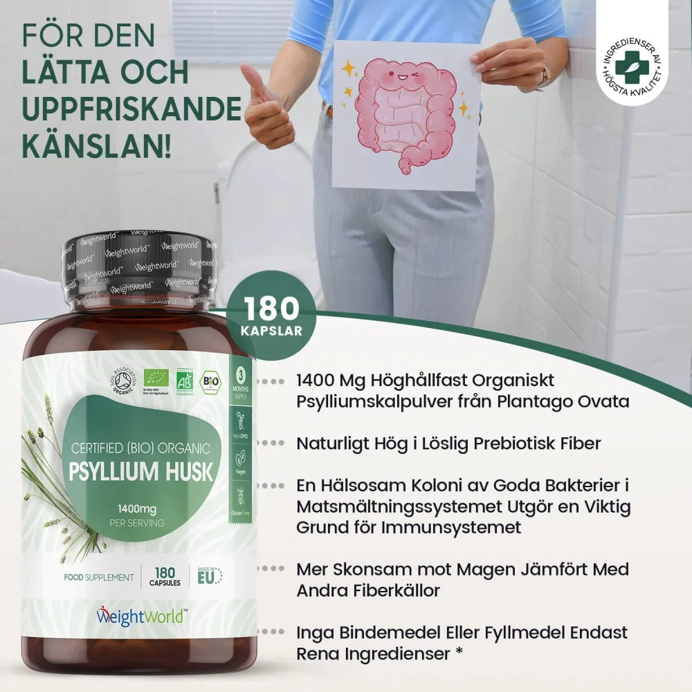 Psyllium Husk innehåller en hög halt av fibrer som är bra för magen