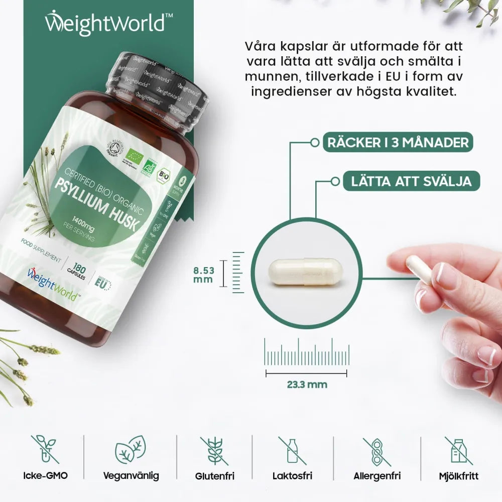 Lättsvalda Psyllium Husk kapslar för ens välmående