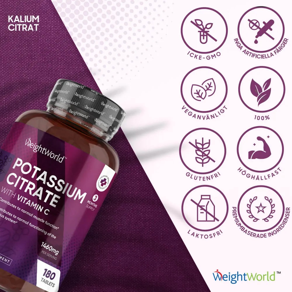 Lättsvalda kalium tabletter med vitamin C för immunförsvaret och välmåendet