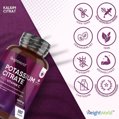 Lättsvalda kalium tabletter med vitamin C för immunförsvaret och välmåendet